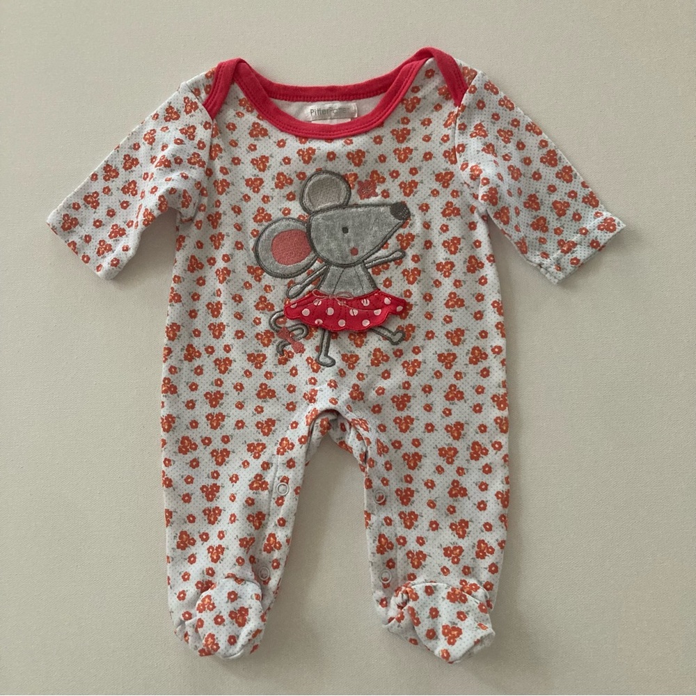 Pitter Patter 0-3 Months Baby Girl Ballerina Mouse Footie Pajamas One Piece